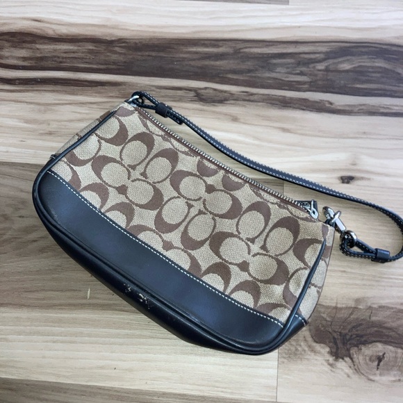 Coach Demi Signature Purse Bag Pouch Khaki Tan Monogram Chocolate Leather # 6094 - Picture 1 of 7
